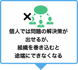 個人では問題の解決策が出せるが、組織を巻き込むと途端にできなくなる