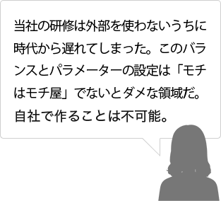 当社の研修は外部を使わないうちに時代から遅れてしまった。このバランスとパラメーターの設定は「モチはモチ屋」でないとダメな領域だ。自社で作ることは不可能。