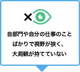 自部門や自分の仕事のことばかりで視野が狭く、大局観が持てていない