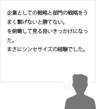 企業としての戦略と部門の戦略をうまく繋げないと勝てない。自社を俯瞰して見る良いきっかけになった。まさにシンセサイズの経験でした。