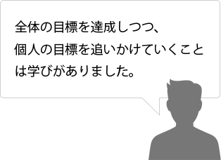 全体の目標を達成しつつ、個人の目標を追いかけていくことは学びがありました。